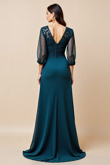 Blue A Line Long Mother Of The Bride Dress With Appliques